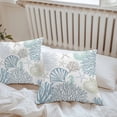 thumbnail image 6 of Light Blue Teal Coastal Throw Pillow Covers 24x24 Inch Set of 2, Summer Beach Coral Shell Ocean Waterproof Outdoor Pillow Covers, Decorative Cushion Pillowcases for Couch, Sofa, Bed, Garden, Patio, 6 of 9