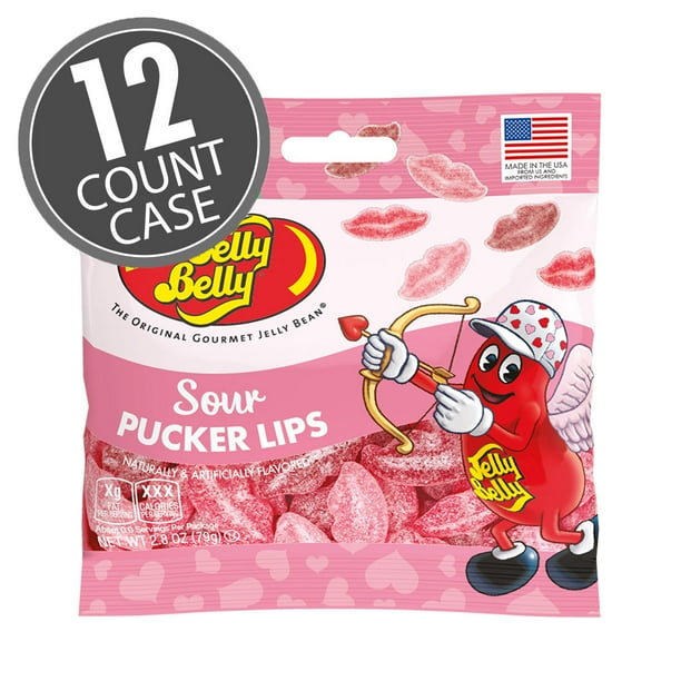 Jelly Belly Gummi Sour Pucker Lips 2.8 oz Bag, 12 Count Case