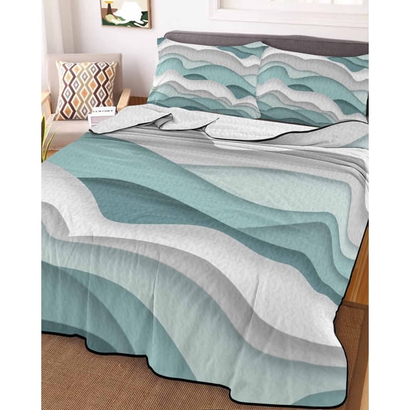 Teal Ombre King Size Down Alternative Comforter, Lightweight Comforter Quilt Bedding Set with Pillow Shams Modern Geometric Moire Abstract Art All Seasons Bed Comforter Duvet Insert 96"x106"