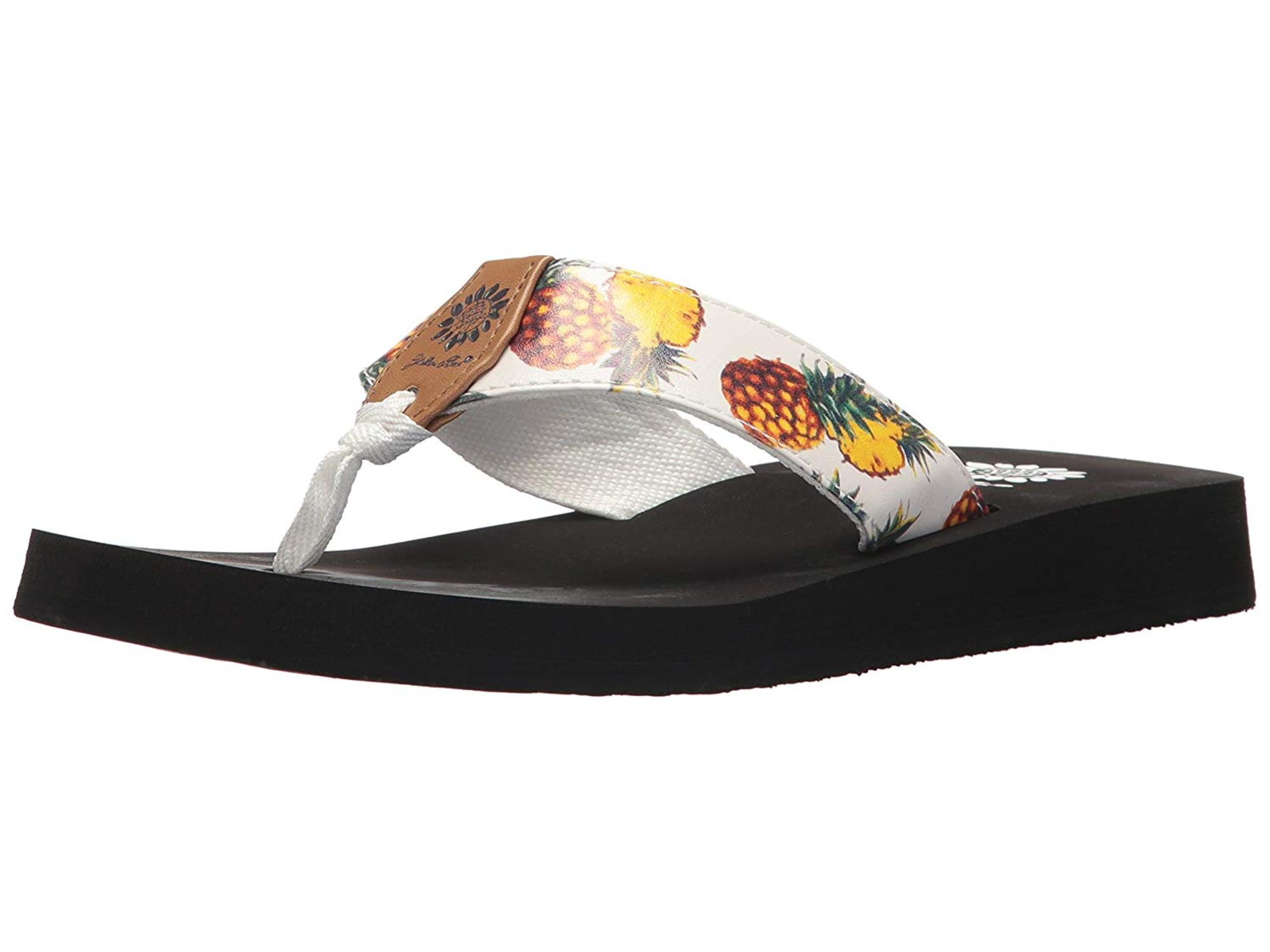 yellow box pineapple flip flops