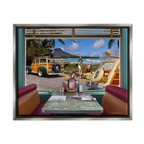 Stupell Industries Vintage Diner Beach View Transportation Painting Gray Floater Framed Canvas Art Print Wall Art, 31 x 25