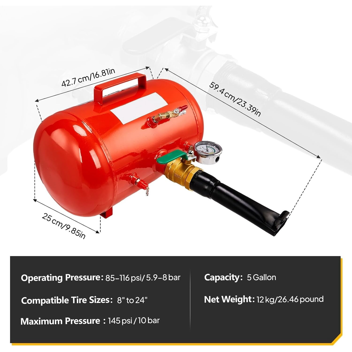 Ktaxon 5 Gallon Air Tire Bead Blaster Seater, Wheel Seating Tool Inflator Tank for Truck ATV, 85-116PSI Operating Pressure, Red
