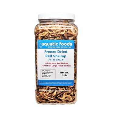 Aquatic Foods Freeze-Dried Red Shrimp - 1/2 To 1-1/4 Inch - Treat For Tropical Fish & Turtles