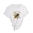 thumbnail image 5 of Alun Cute Honeybee Graphic T Shirts Round Neck Soft Comfort Fit Short Sleeve Tee Shirts for the Love of the Bees Fashion Letter Printed Summer Ladies Tops White S, 5 of 5