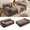 thumbnail image 4 of Miniyam 78.7" Sleeper Sofa Bed, Convertible Corduroy Floor Couch, No Assembly, 3 Pillows, Brown, 4 of 7