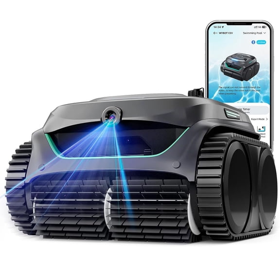 Restored C2 Vision AI Camera Cordless Pool Vacuum Robot for inground Pools, 8-in-1 Pool Cleaner, Ultra-fine Filtration, Brushless Motor Powerful Suction, Wall Climbing, Waterline Cleaning, Gray Green