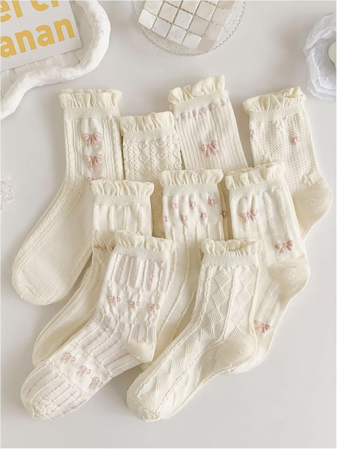 Zhengup Women's 5 Pairs Bow Lace Ruffled Ankle Socks