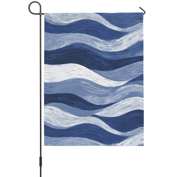 Navy Blue Ocean Waves Garden Flags For Outdoor, Abstract Modern Ombre Stripes Small Double Side Yard Flags Weather Proof Garden Decor for Lawn Outside Holiday 12 x 18 Inches