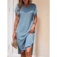 thumbnail image 4 of Ladies Summer Solid Color Slit Midi Dress Light Blue L, 4 of 7