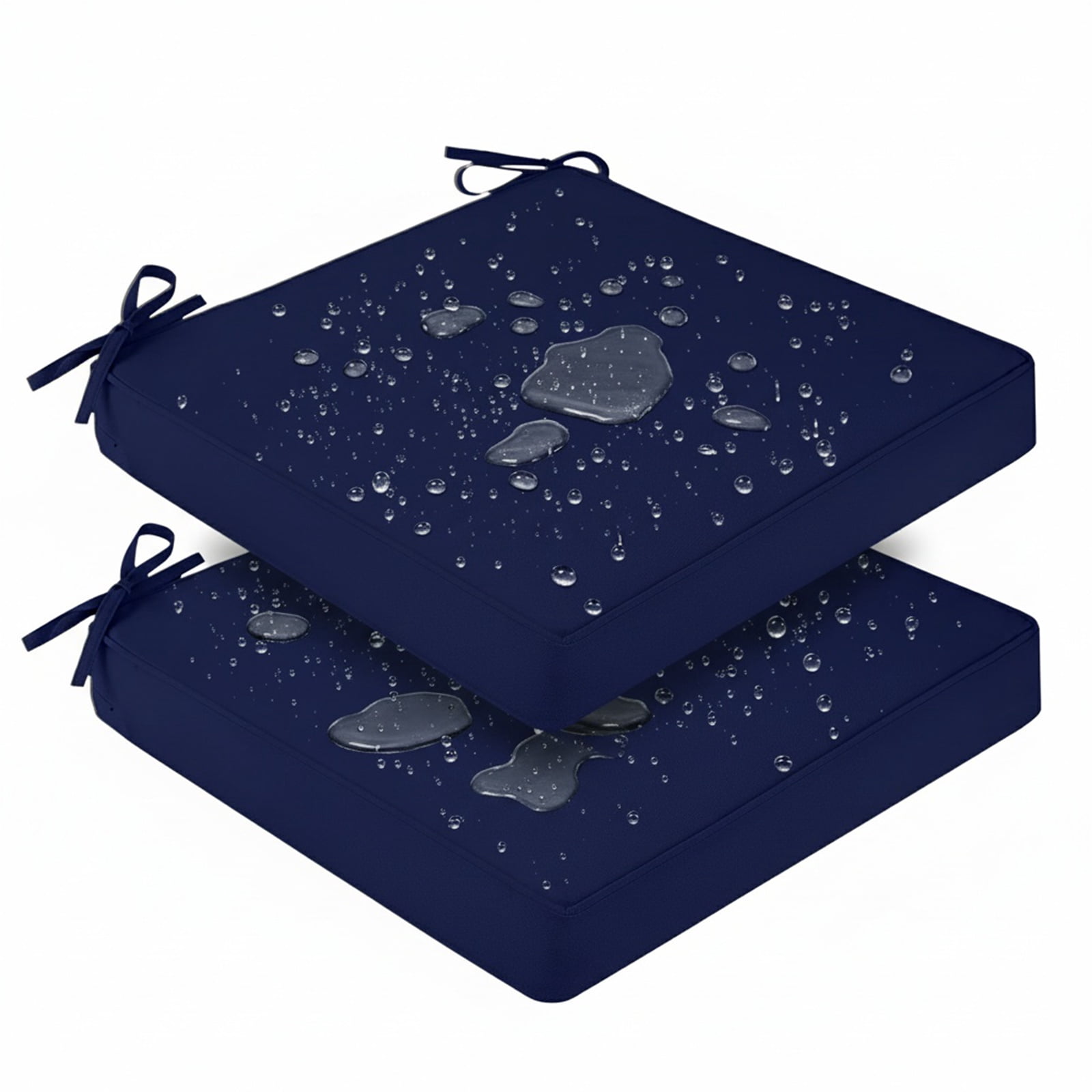 Eurhowing Waterproof Outdoor Seat Cushions Set of 2, 19"x19"x4"  Thick Patio Furniture Cushions with Ties, Non Slip Chair Pads for Garden, Porch (Navy)