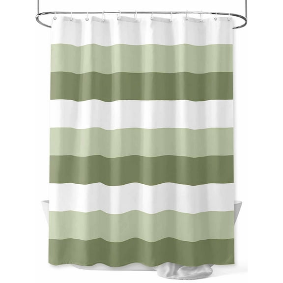 Sage Green and White Striped Shower Curtain, Abstract Ombre Geometric Waterproof Shower Curtain Set with 12 Hooks Lightweight Washable Fabric Shower Curtains for Bathroom 72x78 Inches