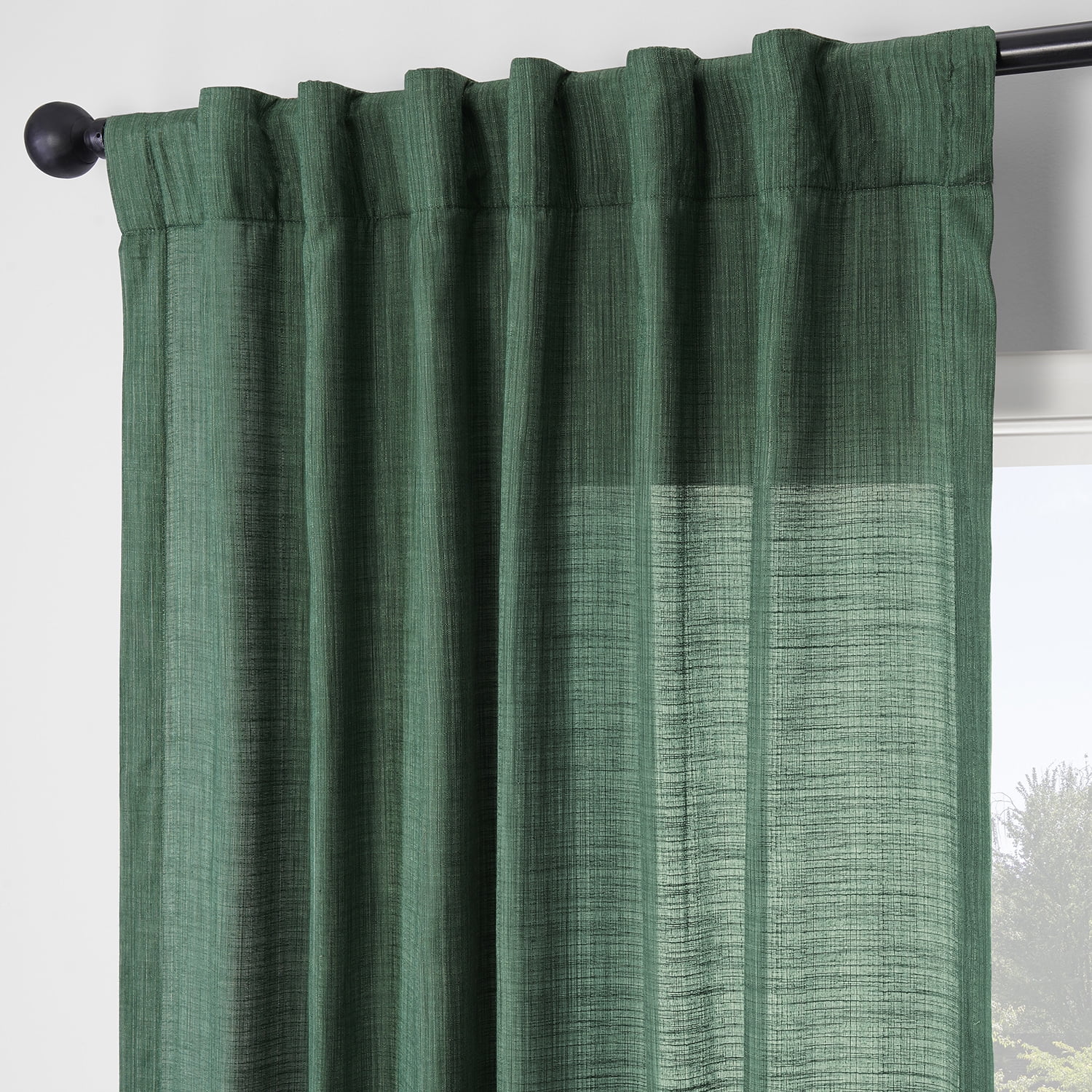 Half Price Drapes Dark Green Rustic Linen Weave Light Filtering Curtains for Bedroom (2 Panel), 50W X 84L