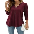 thumbnail image 1 of EIMELI Blouses à Manches 3/4 Col en V pour Femmes Chemise Boutonnée Printemps Ample Décontractée Mode Urbaine, 1 of 6