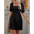 thumbnail image 6 of Women'S Puff Short Sleeve Boho Dress Square Neck Summer A Line Dresses Black S, 6 of 7
