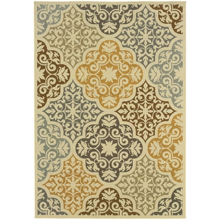 Ivory Outdoor Rug Oriental Weavers of America St Lucia Floral Indoor/Outdoor Polypropylene Rug, Ivory ()