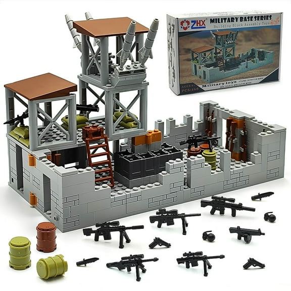 Military Base Building Brick Set for Army Minifigure War Accessories, Defence Base Guard Tower Battle Accessories Building Block Toy for Kids 8 10 12 14 Years