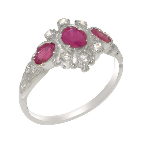 LBG British Made 10k White Gold Natural Ruby & Diamond Womens Anniversary Ring - 33 size options - Size 10