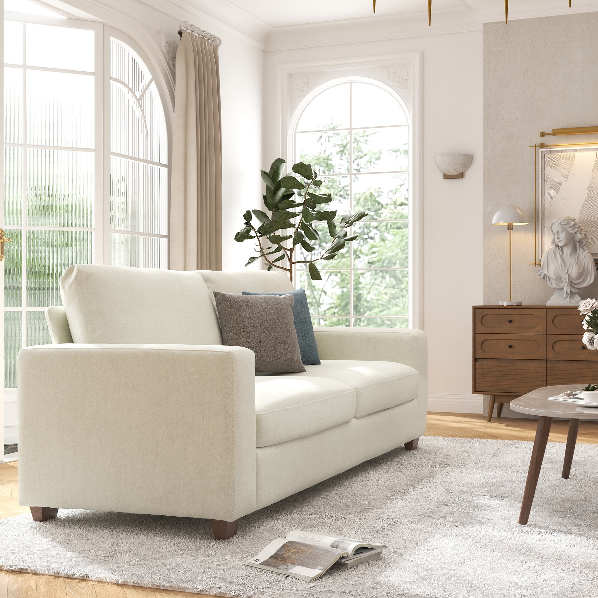 Bestco 86.6" Upholstery Sofa 3 Seater Modern Couch with Deep Seats for Living Room Beige