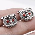 thumbnail image 2 of Gemelos con forma de búho chapados en plata con ojales de gemas rojas para hombre, 2 of 3