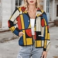 thumbnail image 3 of Jackets for Women Winter Coat Jackets Flannel Stand Collar Jacket(Mondrian Inspired,Size:S-4XL), 3 of 7