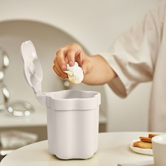 Decorative Desktop Wastebasket With Lid Small Bedside Garbage Can For Bedroom Kitchen Sturdy Mini Cute Compact Rubbish Container Easy To Clean