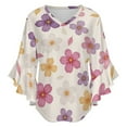 thumbnail image 5 of Colorful Floral Pattern Background Women's V-Neck Blouse With 3/4 Ruffled Bell Sleeves Casual Top Ladies Blouses, 5 of 7