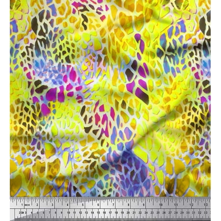 Soimoi Yellow Poly Georgette Fabric Leopard Animal Skin Decor Fabric Printed Yard 52 Inch Wide