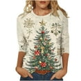 thumbnail image 3 of CFLVAEK Christmas Shirts for Women 2025 Plus Size Christmas Tree Graphic Tee Tops Dressy Casual Three Quarter Length Sleeve T Shirts Beige XL, 3 of 6