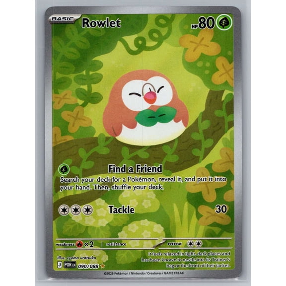 Collectible 2026 Pokemon Mega Evolution Perfect Order Rowlet Holo Secret Rare #90/88 Trading Card