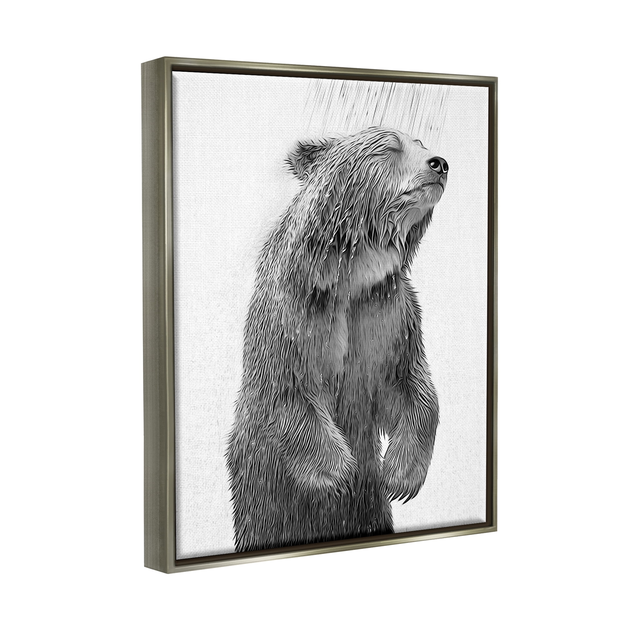 Stupell Industries Bear Bathroom Splash Animals & Insects Painting Gray Floater Framed Canvas Art Print Wall Art, 25 x 31