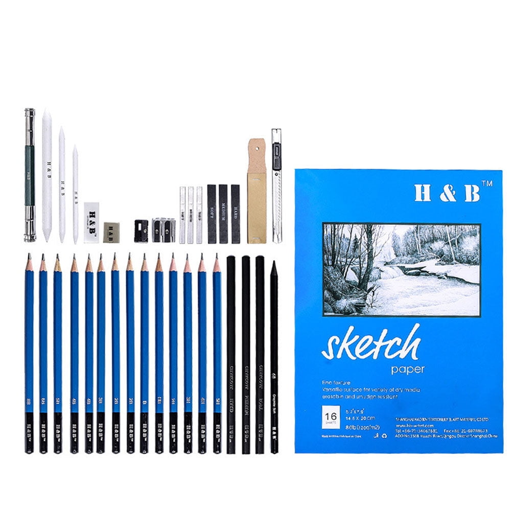 35pcs Pencil Sets Stationery Sets Professional Sketching Drawing Pencils Kit Set Wood Pencil with Storage Zipper Bag for Artist Students