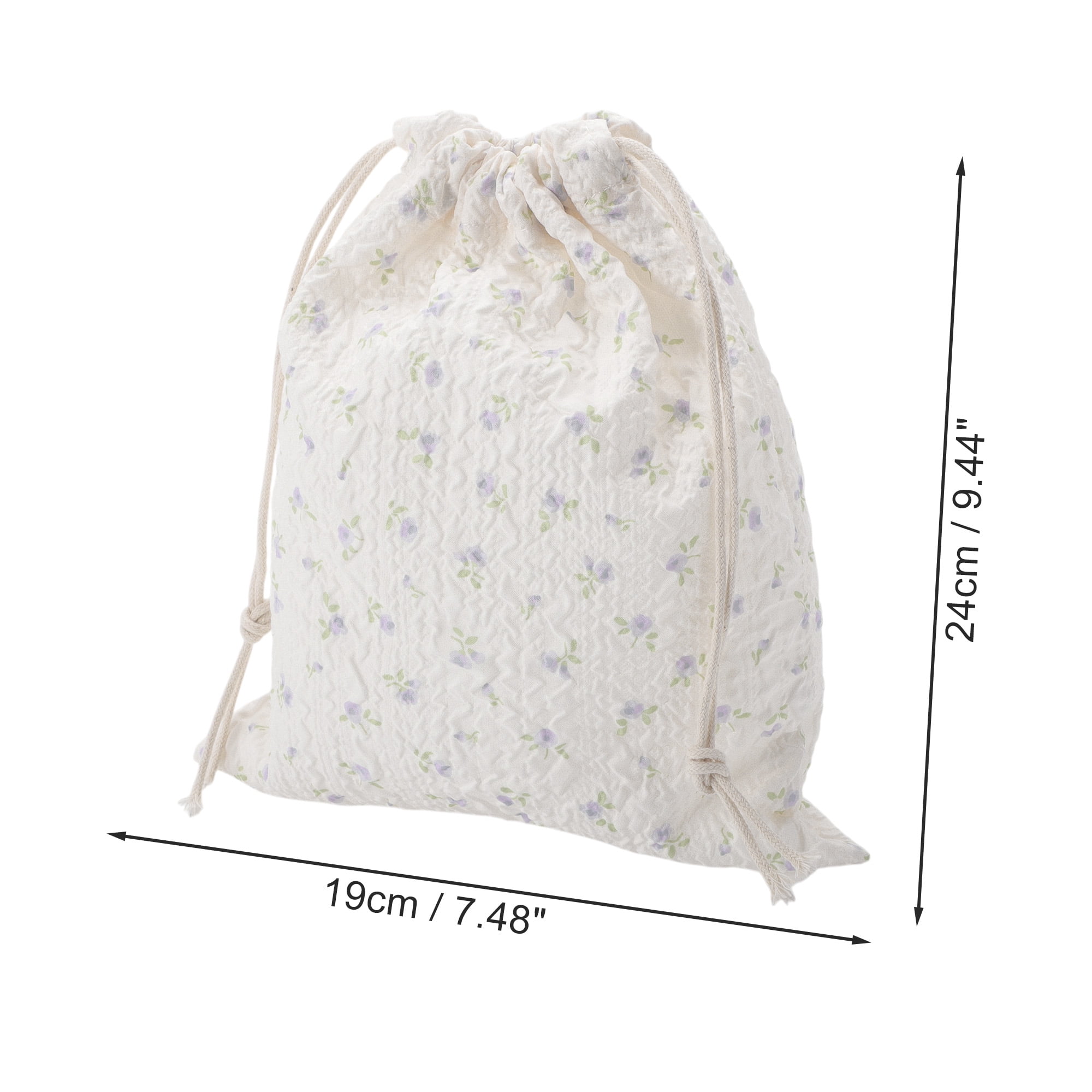 Unique Bargains 1 Pc Purple Flowers Drawstring Makeup Bag for Travel Beige 7.48 in