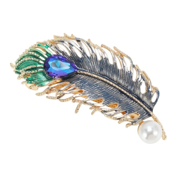 Unique Bargains 1 Pc Hair Barrettes Feather Hair Clips Gold Tone Blue Green