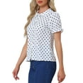 thumbnail image 4 of INSPIRE CHIC Valentine's Day Women's Polka Dots Shirt Short Puff Sleeve Vintage Button Up Peter Pan Collar Blouse Tops M White, 4 of 6