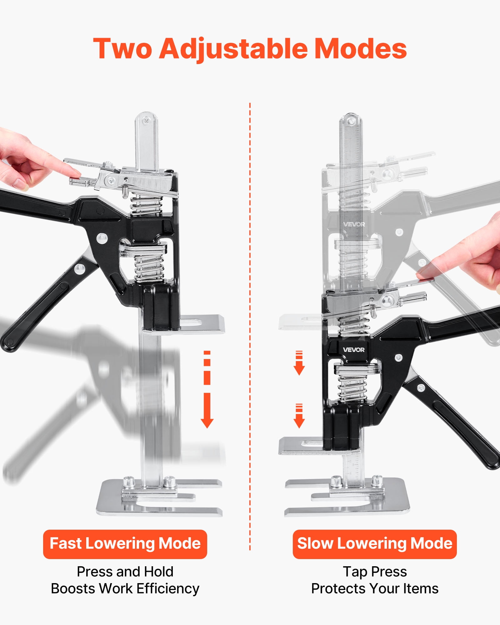 VEVOR Labor Saving Arm Jack, 2 PCS 440 lbs Bearing Capacity, Lifting up to 6.5", Metal Hand Lifting Jack Tool with Magnetic Level, 2 Adjustment Modes, for Door, Window, Furniture, Woodworking, Black