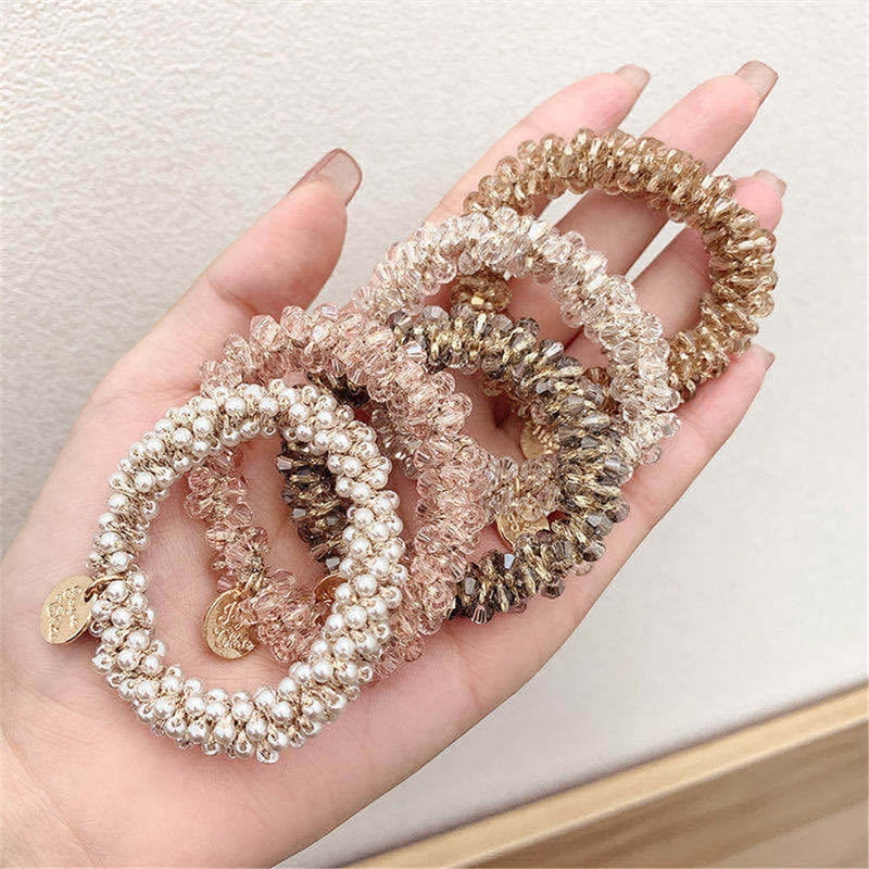 Fashion Crystal Pearls Hair Bands Handmade Elastic Beaded Women Girls Ponytail Holders Hair Ties Hair Accessories Wholesale