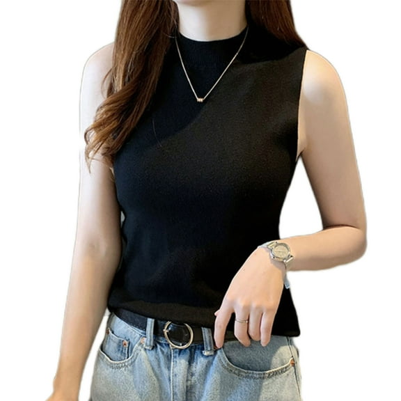 Aellinatey Women Knitted for Tank Top Mock Turtleneck Sleeveless Pullover Shirts Lightweight Solid Color Bodycon Bottoming Sweater