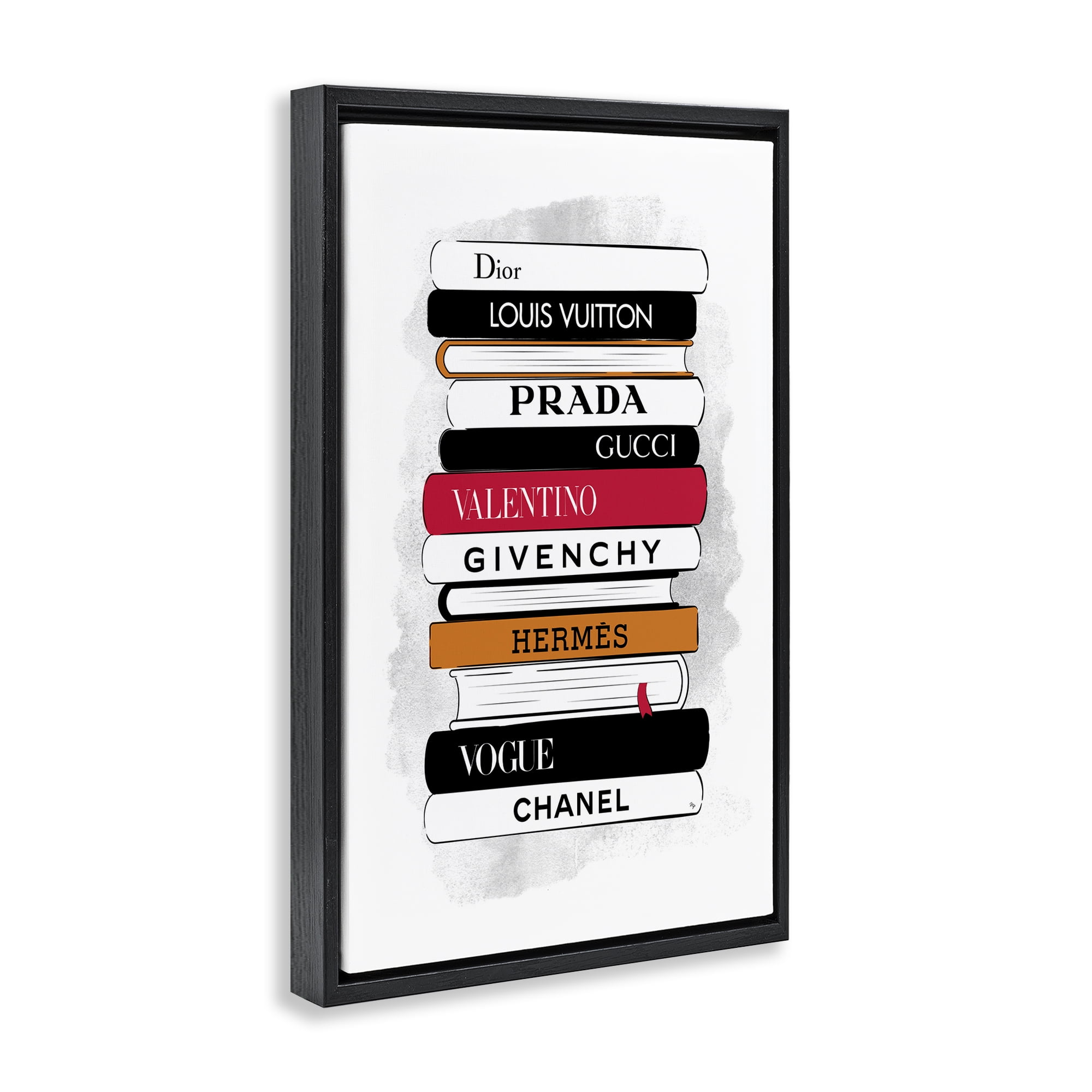 Stupell Industries Tall Fashion Bookstack Beauty & Fashion Painting Black Floater Framed Art Print Wall Art, 21 x 31