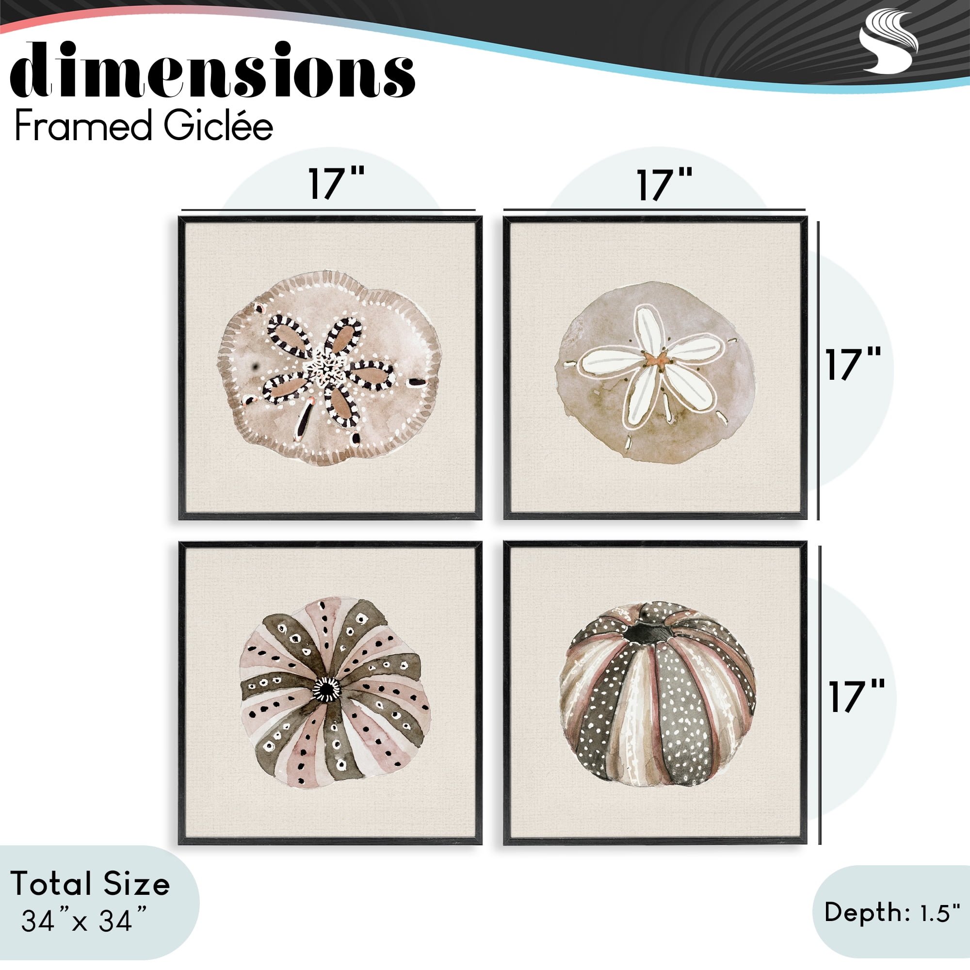 Stupell Industries Taupe & Beige Sea Creatures 4 Piece Black Framed Giclee Art Set, design by Lanie Loreth