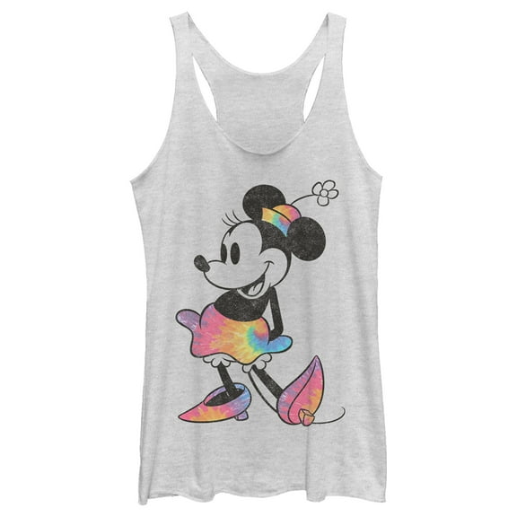 Women's Mickey & Friends Rainbow Tie-Dye Minnie Mouse  Racerback Tank Top White Heather X Small