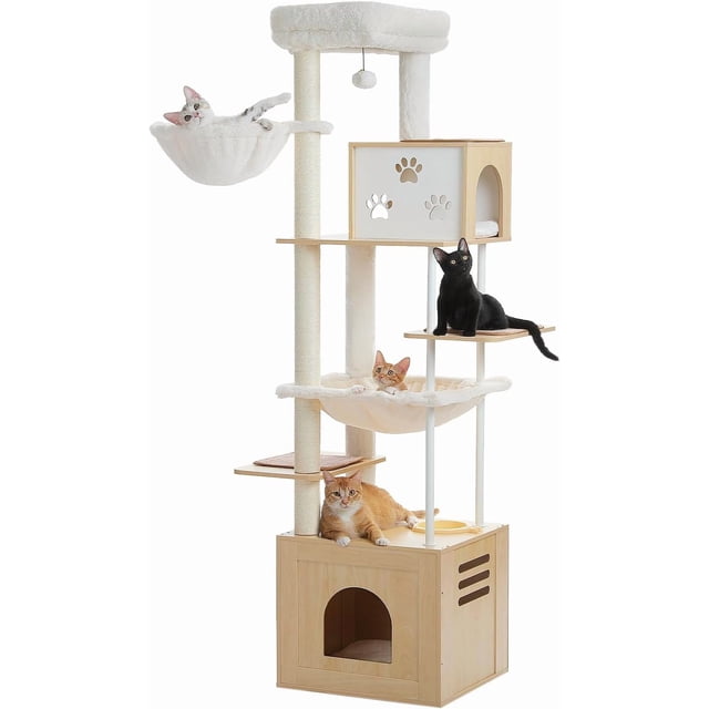 Cat Tree es Cat Tower with Dual Condos for Indoor Cats Plush Cat House with Padded Perch Scratching Ramp and Posts and Replaceable Balls
