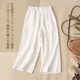 thumbnail image 4 of Pantalones anchos recortados de algodón y lino para mujer, de verano, finos, estilo coreano, sueltos, adelgazantes, nuevos pantalones casuales rectos de cintura alta de talla grande, 4 of 6