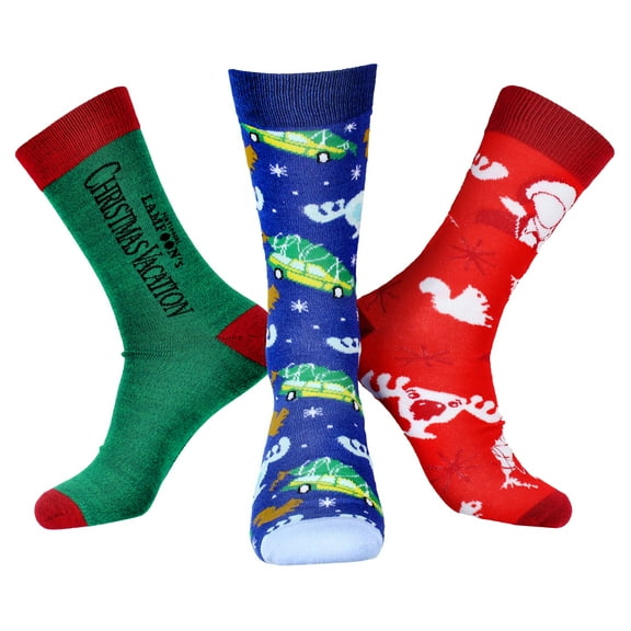 National Lampoon's Christmas Vacation Men's 3 Pack Moose Glass Squirrel Tree Sublimation Mid-Calf Adult Crew Socks