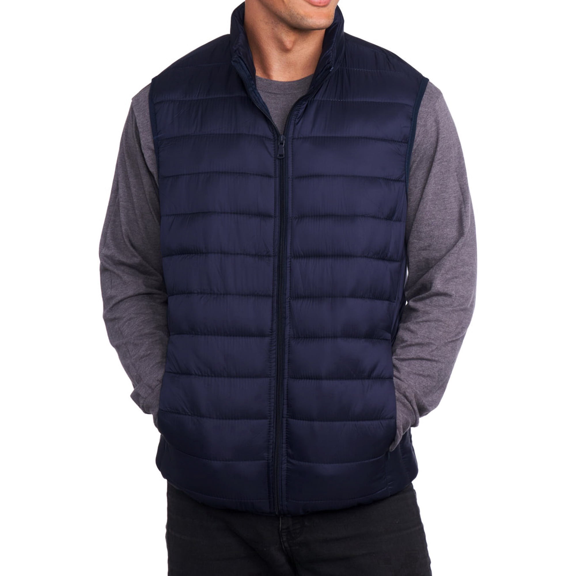 Men's Down Vest Lightweight Packable Puffer Vest Stand Collar Down Vest Zipper Sleeveless Jacket