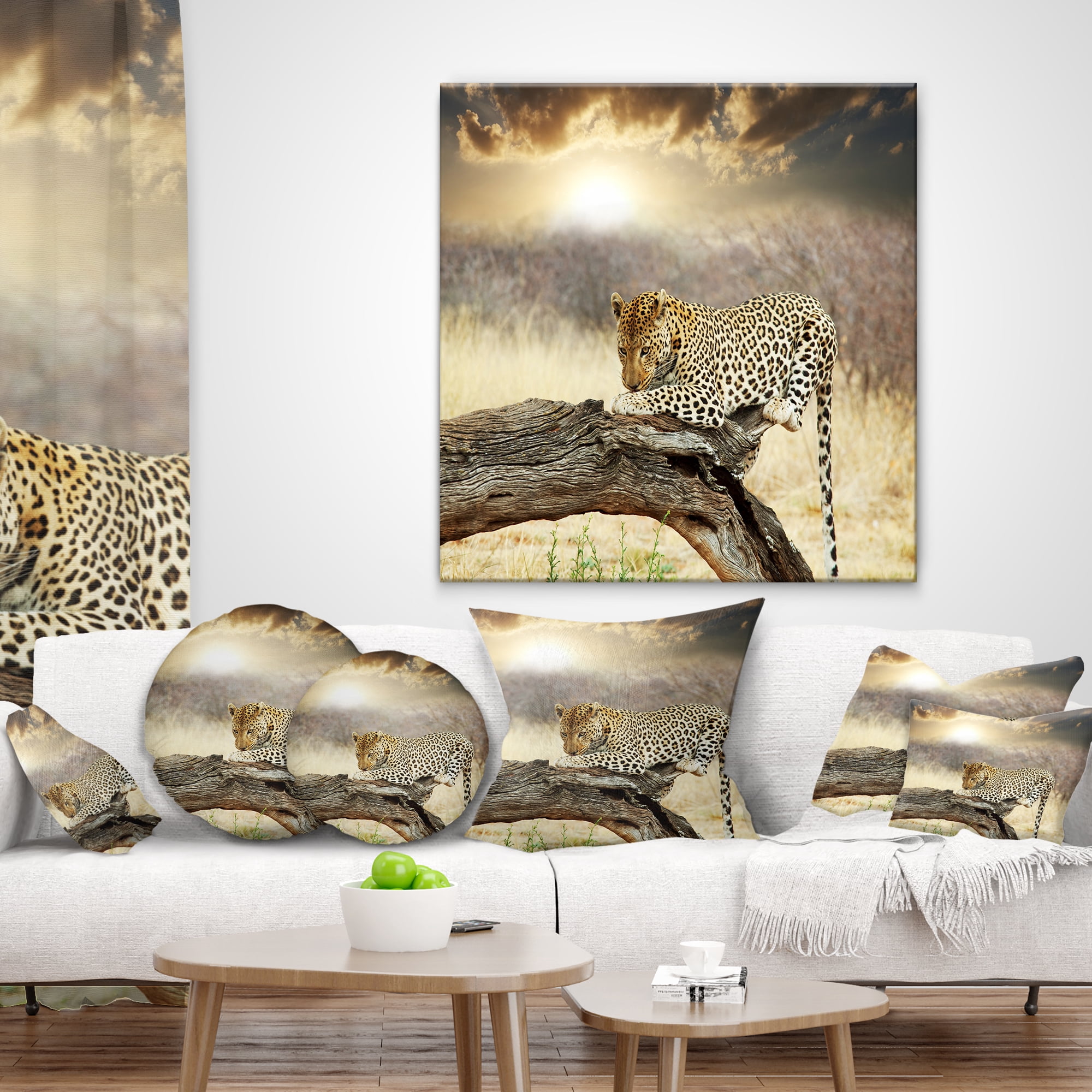 Designart Leopard Relaxing on Tree - African Throw Pillow - 12x20