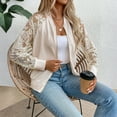 thumbnail image 6 of Women’s Lace Patchwork Baseball Jacket, Long Sleeve Zip Up Outerwear, Trendy Lightweight Casual Coat, Beige, M, 6 of 7
