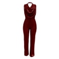 thumbnail image 3 of Women's Shiny Stand Collar Jumpsuit Straight Trousers Nightclub Wear, 3 of 5