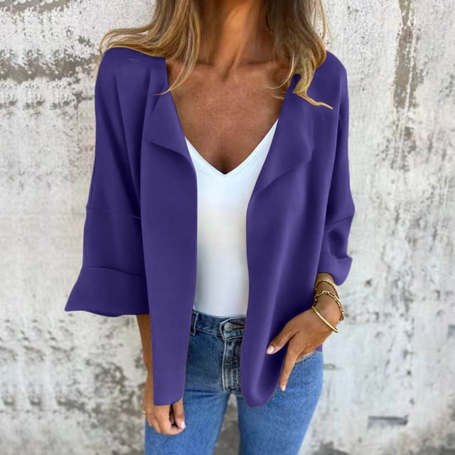 Veste Décontractée pour Femme à Manches 3/4 et Épaules Tombantes, Cardigan en Tricot Léger avec Col Rabattu pour Superposition au Printemps et à l'Automne