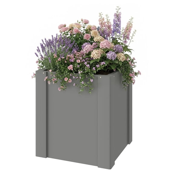 Raised Garden Bed Galvanized Planter Box Outdoor - 1.4x1.4x1.5 ft Gray - for Vegetables, Flowers, Herbs - Includes Gloves