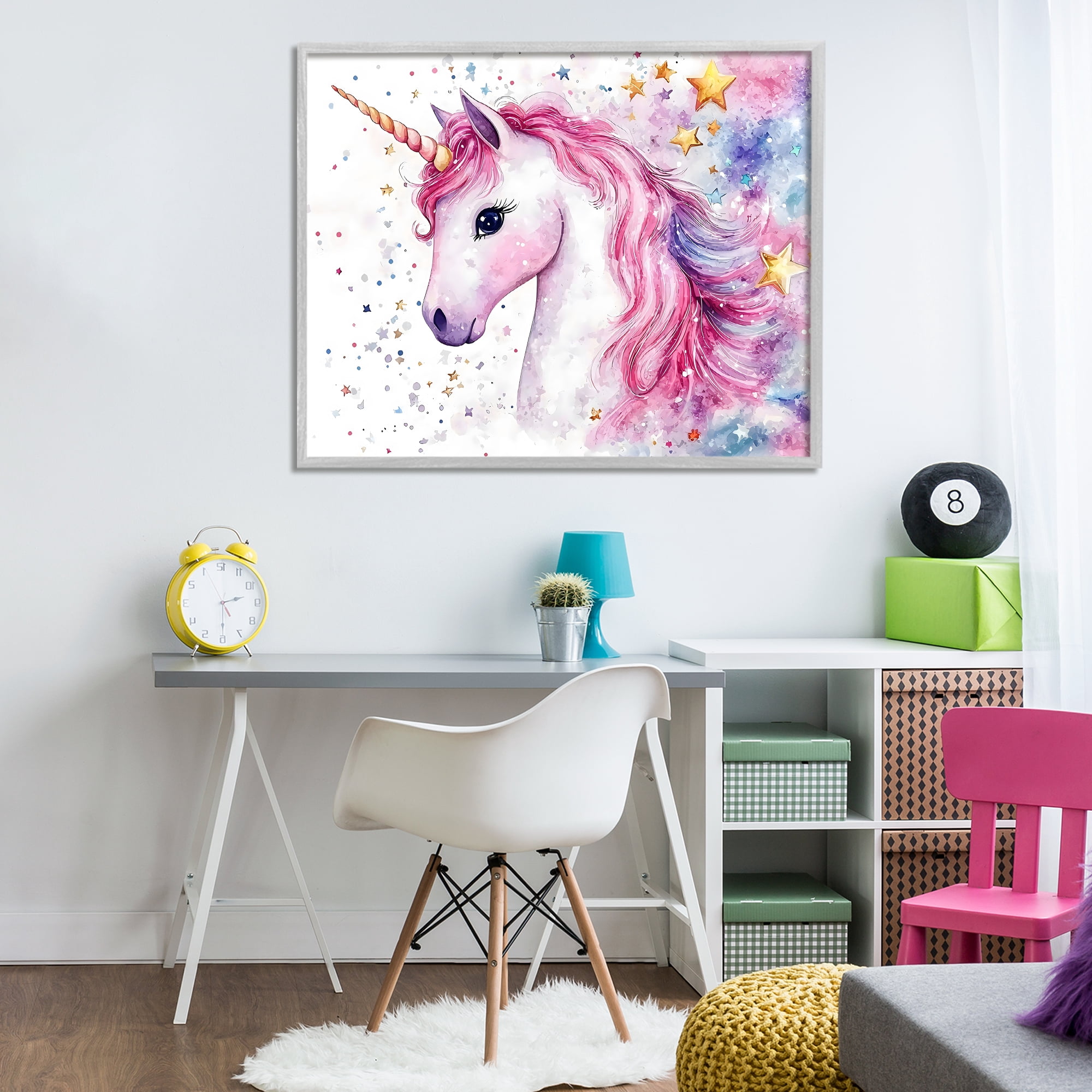 Stupell Industries Pink Mane Unicorn with Stars Gray Framed Giclee Art, design by Creative Studio